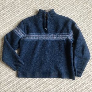 Woolrich Sweater Wool 1/4 Zip Pullover Blue White/Cream Accents Womens Size L